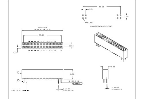 2.54 mm Female Header Dual  Row Straight Type FHES22-XXDXXXX